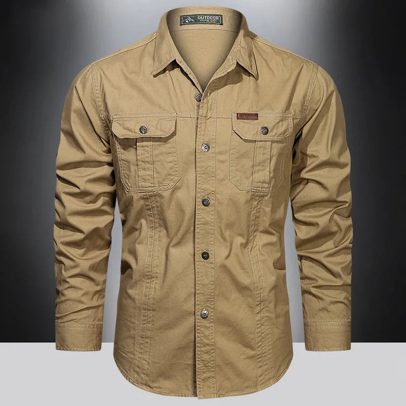 Camisa Masculina Casual Militar de Algodão