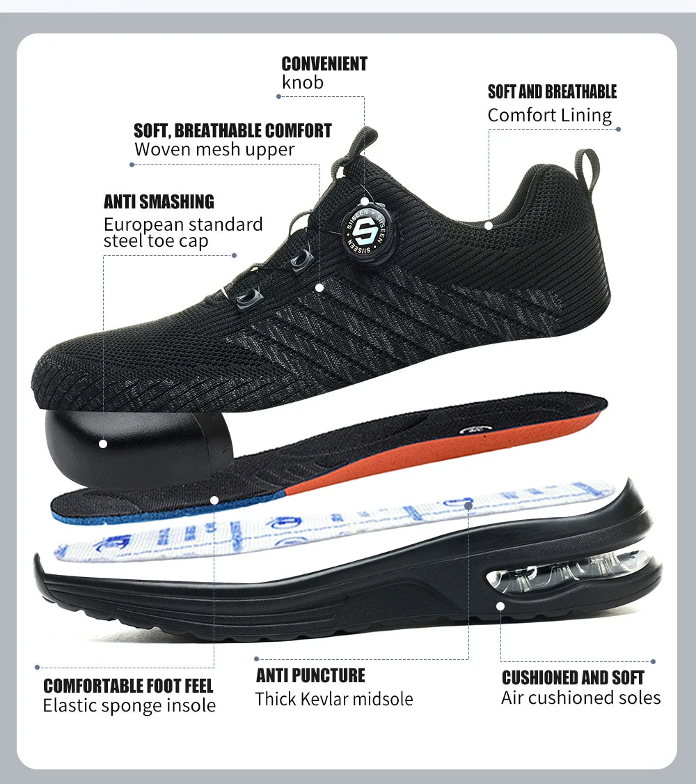 "Sapatos de Segurança – Design Esportivo e Resistente"