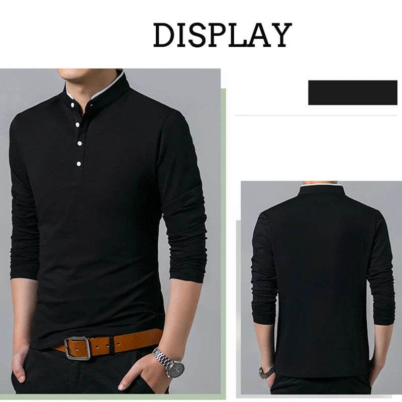 Polo Masculina Casual de Manga Longa