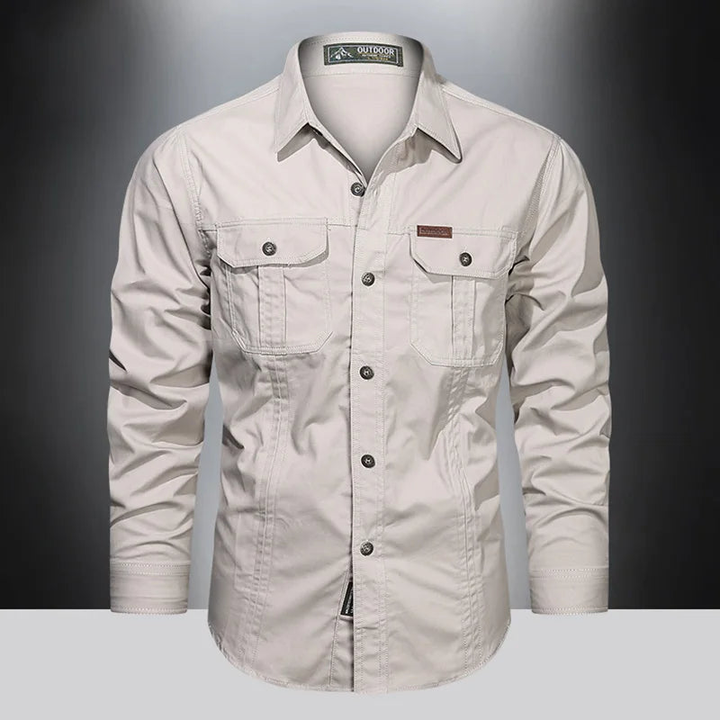 Camisa Masculina Casual Militar de Algodão