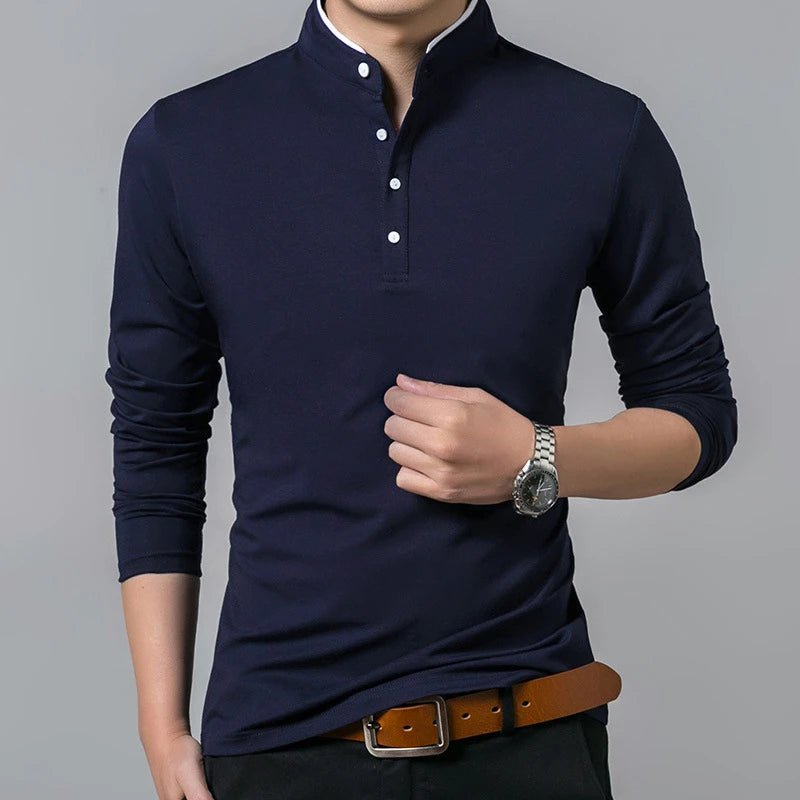 Polo Masculina Casual de Manga Longa