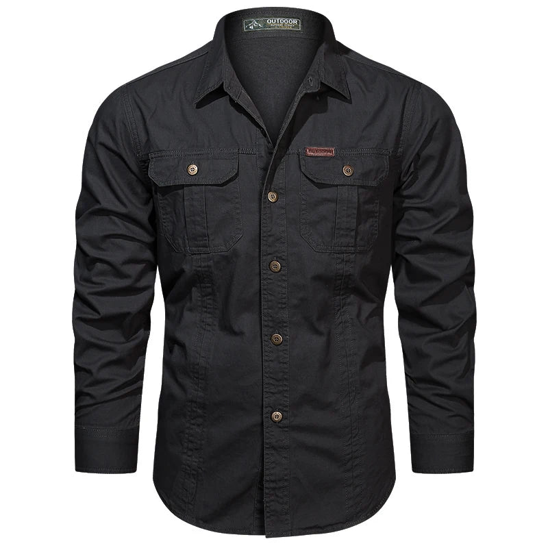 Camisa Masculina Casual Militar de Algodão