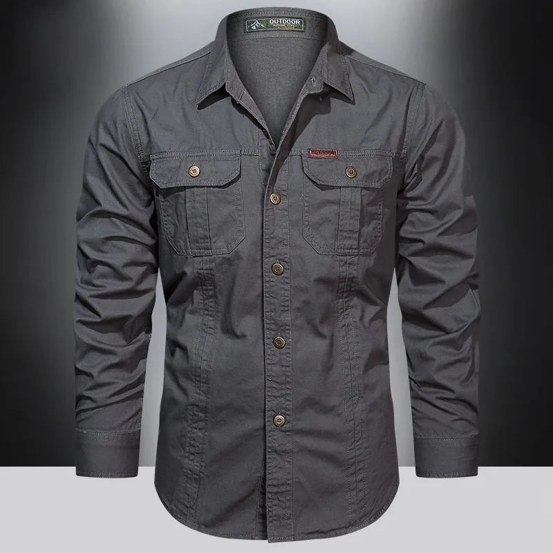Camisa Masculina Casual Militar de Algodão