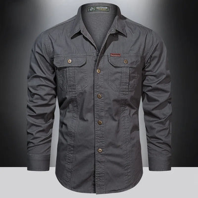 Camisa Masculina Casual Militar de Algodão