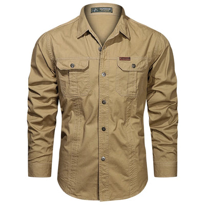 Camisa Masculina Casual Militar de Algodão