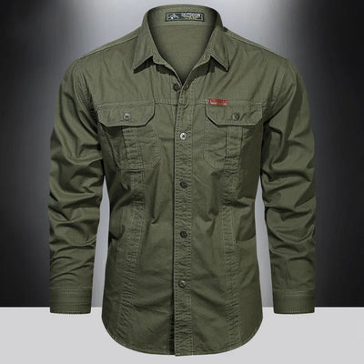 Camisa Masculina Casual Militar de Algodão