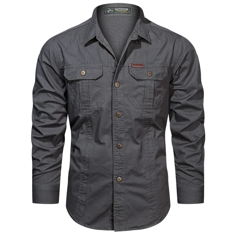 Camisa Masculina Casual Militar de Algodão