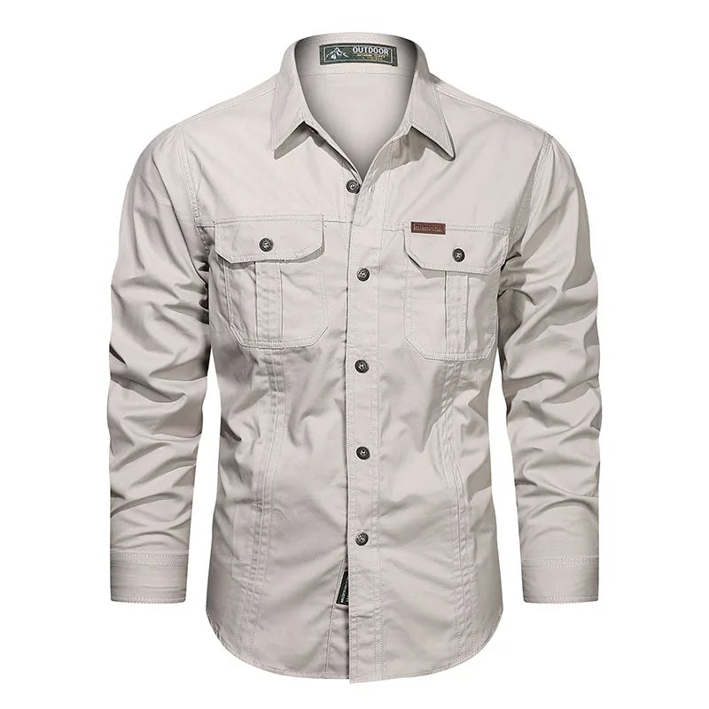 Camisa Masculina Casual Militar de Algodão